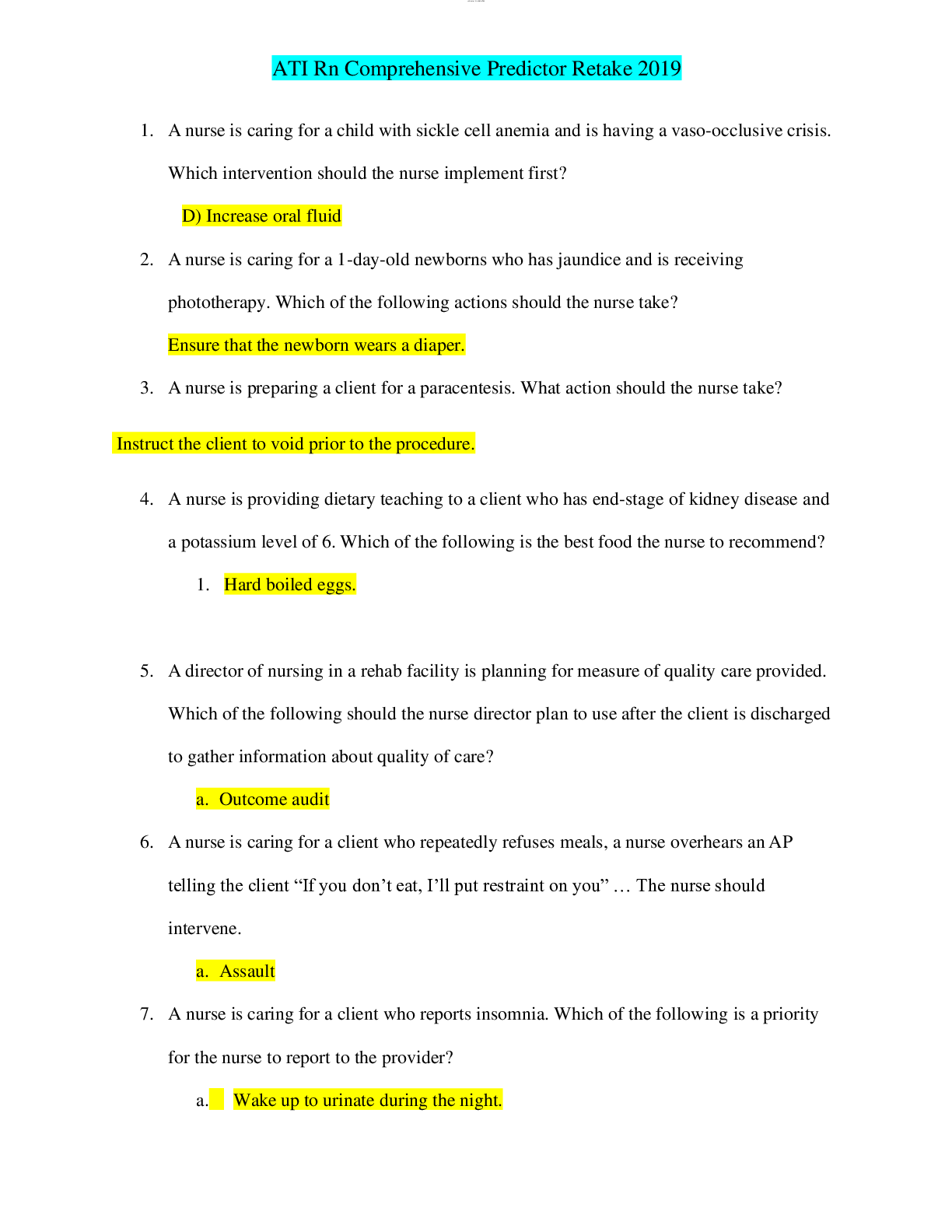 Preview image for ATI Rn Comprehensive Predictor Retake 2019